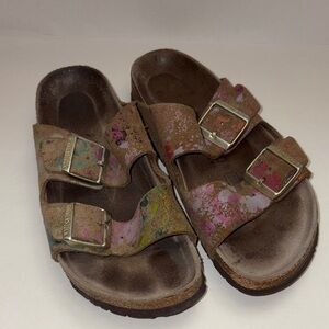 Birkenstock OOP Flower Crush Paint Splatter Arizona Suede Leather Sandals 38 N